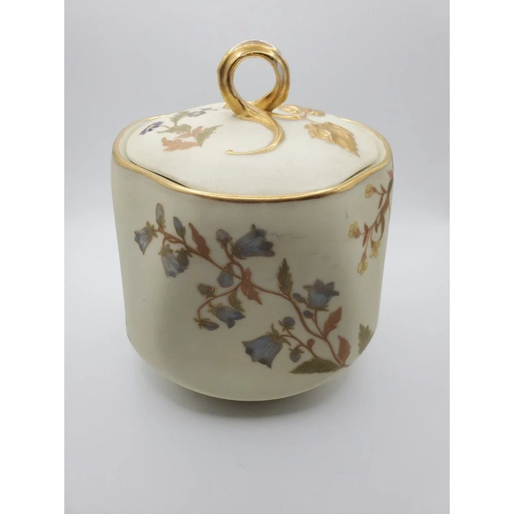 Vintage Bisque Biscuit  Cookie Jar Gold Gilt Flowers